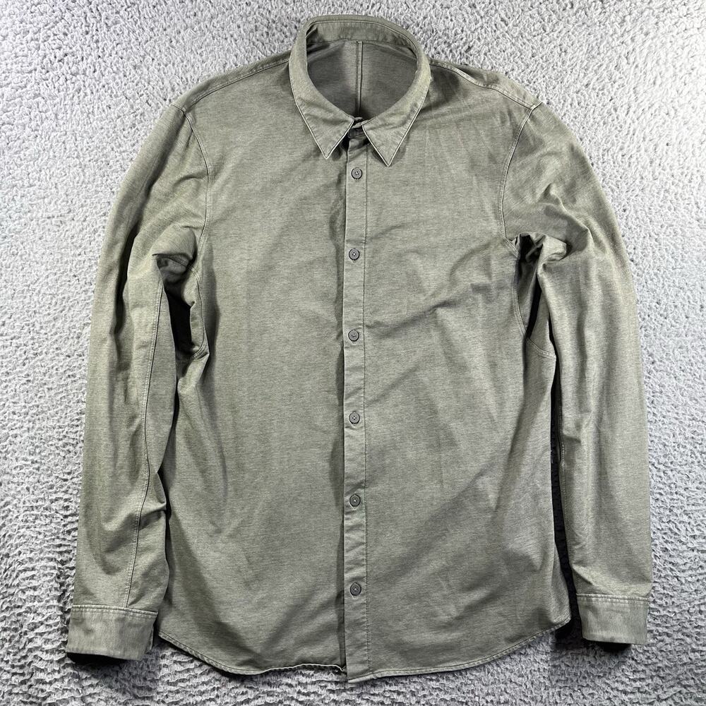 Lululemon Commission Shirt Mens Small Green Long Sleeve Button Down Performance